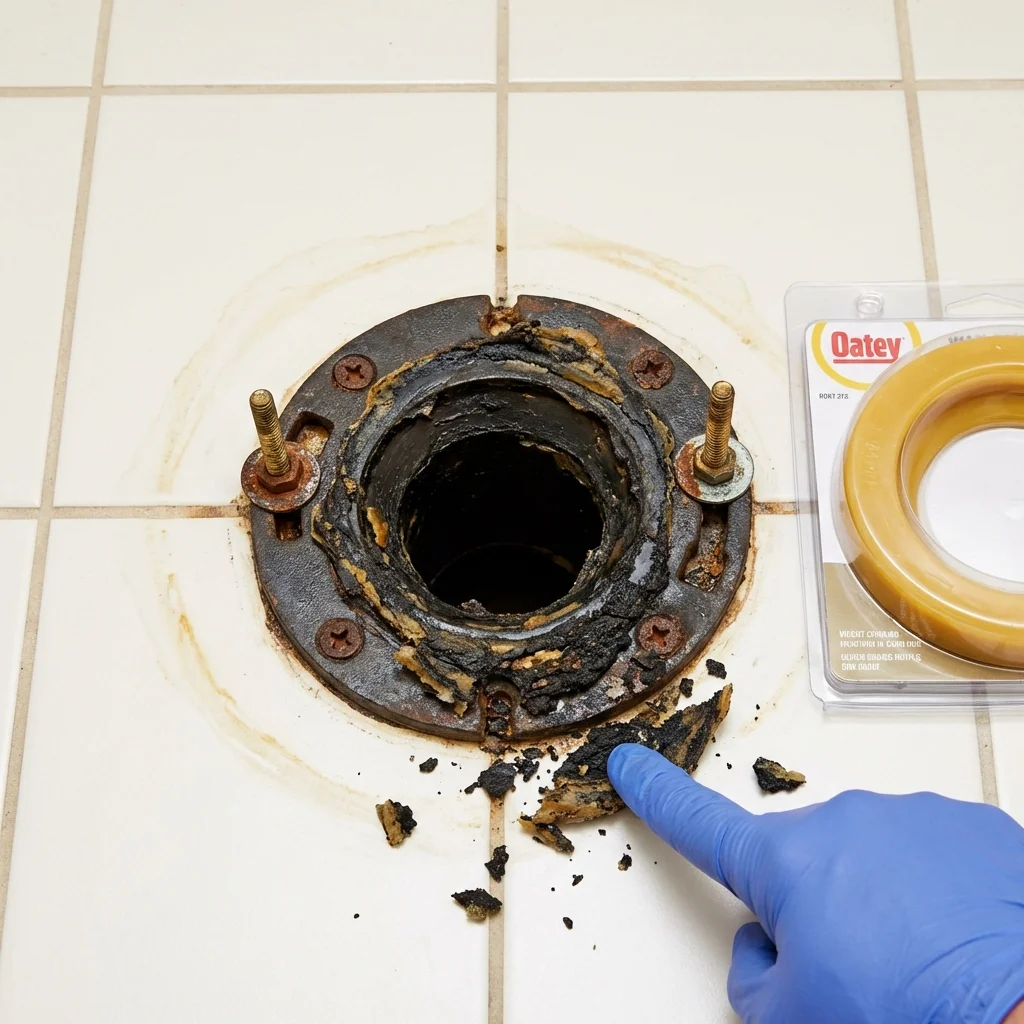 Failed wax ring showing water seepage at the base of a toilet in a Marshall, VA home